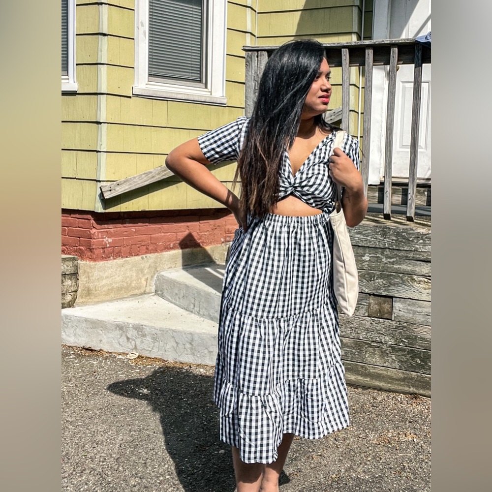 Check front cut dress